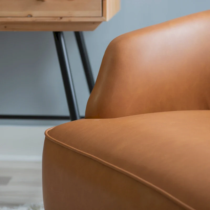 Caramel/Navy Blue Mid-Century Faux Leather Accent Chair, 1-Person