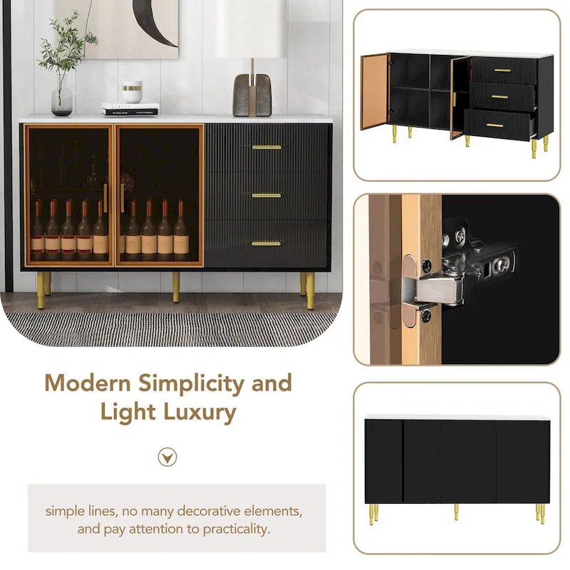 Modern Sideboard Buffet Cabinet with Gold Metal Legs