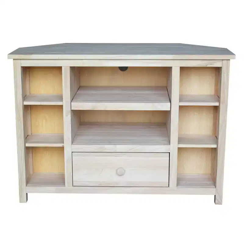Corner Entertainment TV Stand for TVs up to 42" Light Brown: Solid Wood Media Console - International Concepts