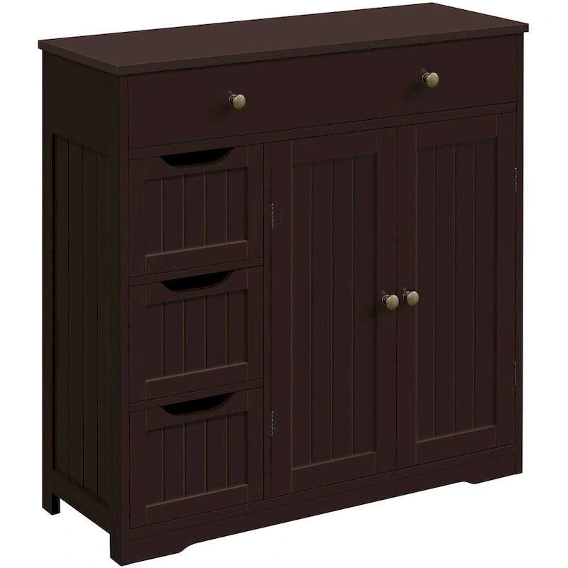Yaheetech Bathroom Storage Cabinet Free-Standing Floor Cabinet With 4 Drawers and 2 Doors - N/A