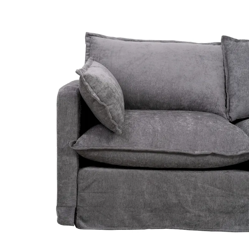 93.31  Faux Linen Modular Sectional Sofa with Movable Ottoman, Solid Wood Frame, and High-Resilience Foam Cushions