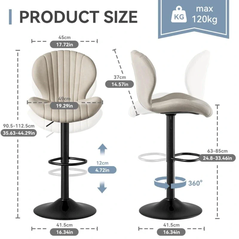 Modern Fabric Bar Stool with Iron Frame - 2 Pack