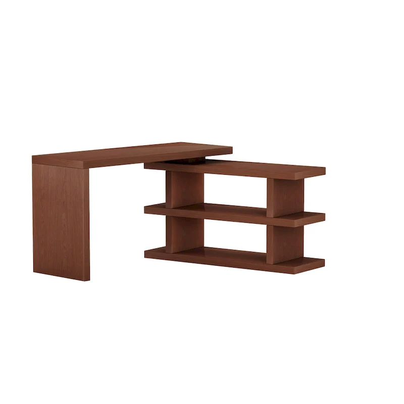 Adjustable Home Office Desk with Rotating Turntable Shelf