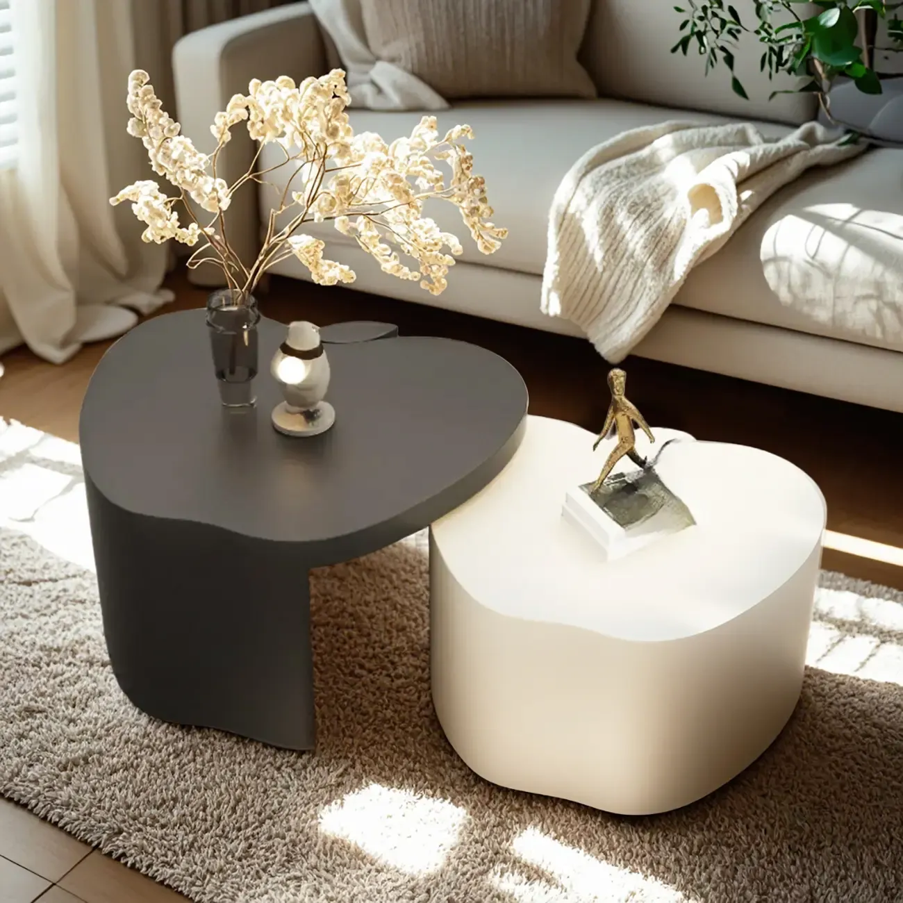 Modern Wood Apple Shape Abstract Nesting Coffee Table
