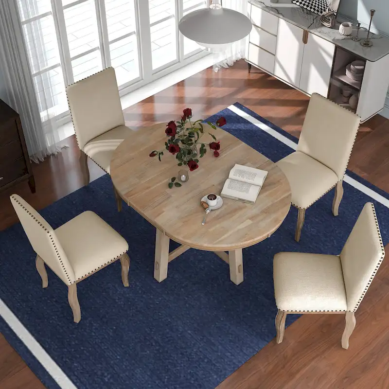 5-Piece Extendable Dining Table Set with Upholstered Chairs