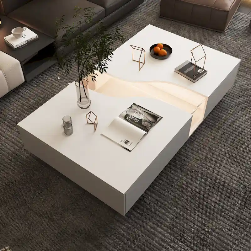 White 2-Drawer Coffee Table with 7-Color LED Lighting – 55.1W