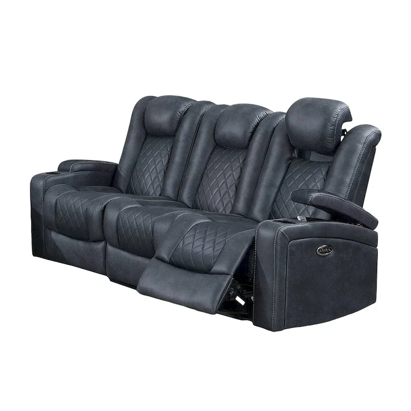 Blue Power Reclining Sofa with Console, 2-Seater