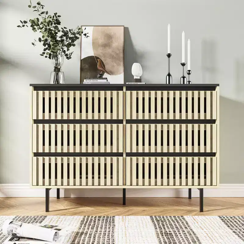 6 Drawers Dresser Chest, Handleless Storage Cabinet for Bedroom, Natural -ModernLuxe