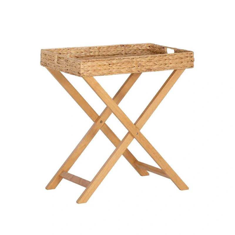 Christiansen Natural Hyacinth Foldable Snack Table with Removable Tray