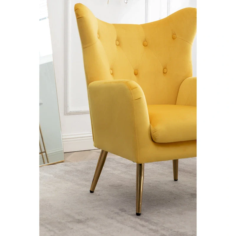 Yellow 30.25 Velvet Button Tufted Accent Chair with Gold Legs