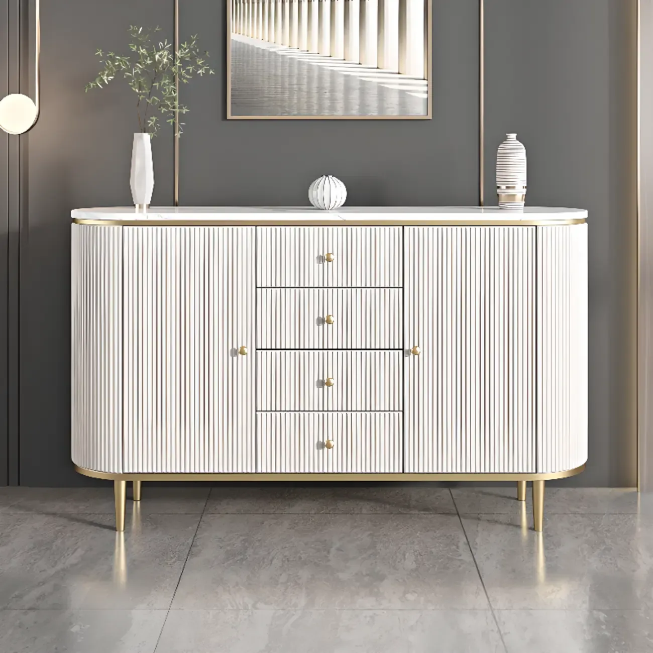 Glam Stone Waterproof Oval Storage Cabinet with 4 Drawers