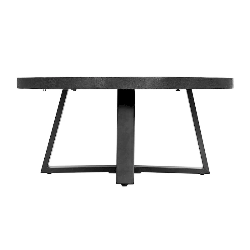 Black 39" Round Acacia Wood Coffee Table with Cross Legs – Single