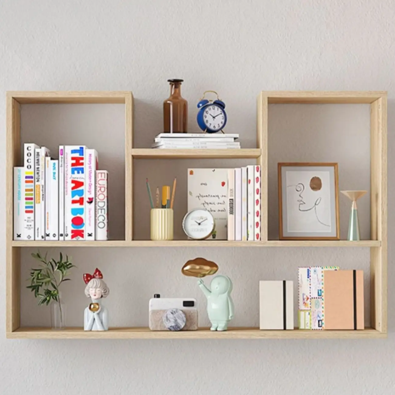 Modern Wooden 3-Tier Open Back Wall-Mounted Bookcase
