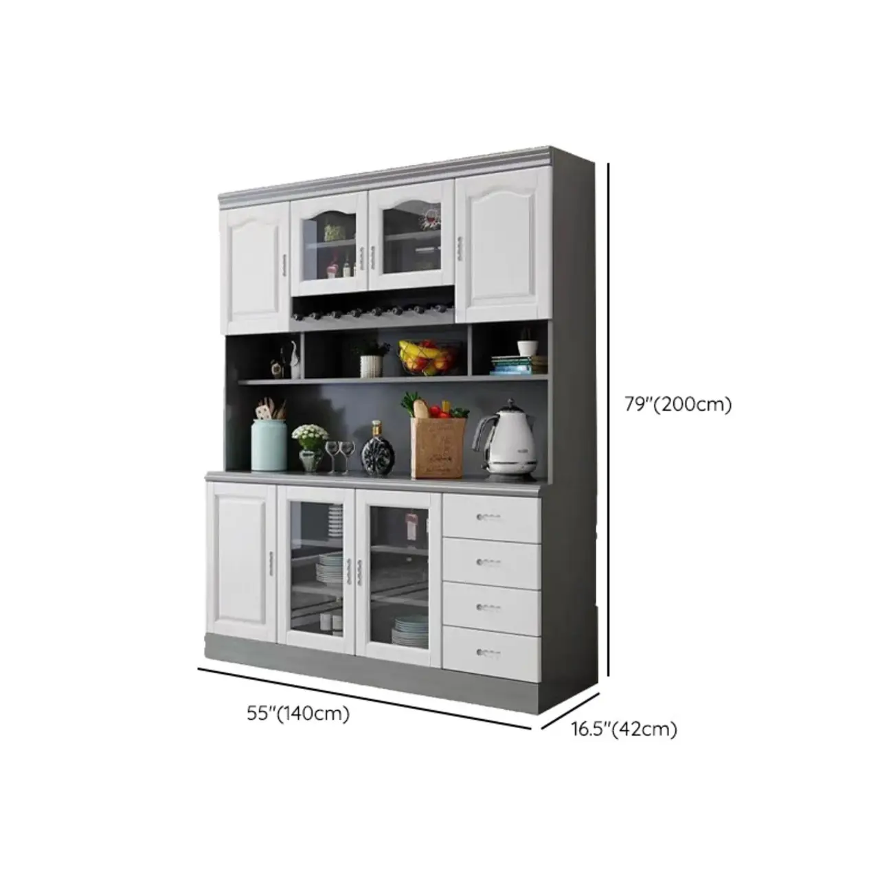 Kitchen Wooden White Cabinet Sideboard Built-in Wine Rack