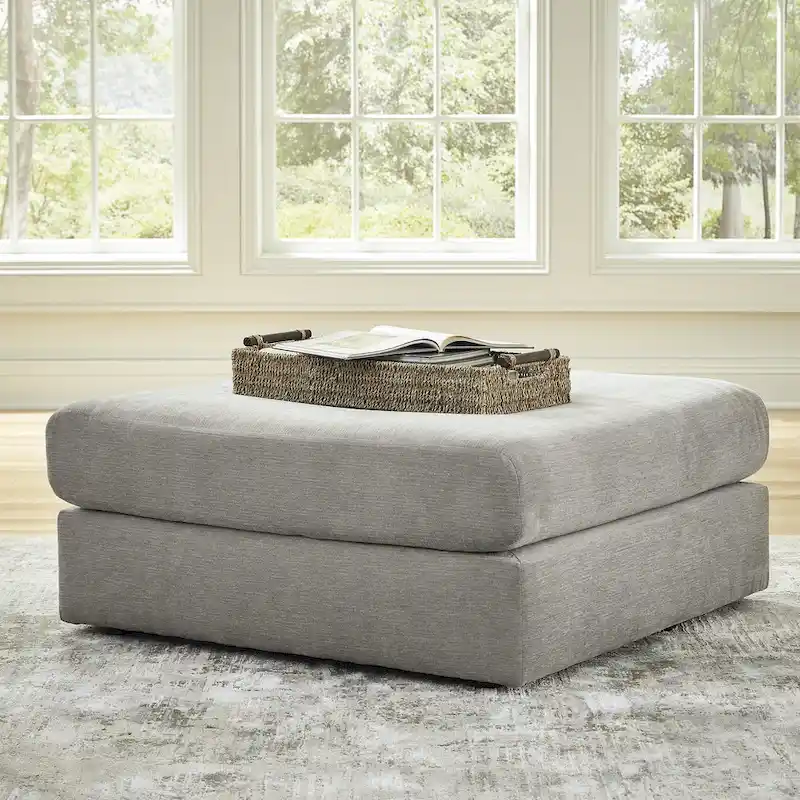 Oversized Upholstered Accent Ottoman, Ash Gray, Living Room Footrest