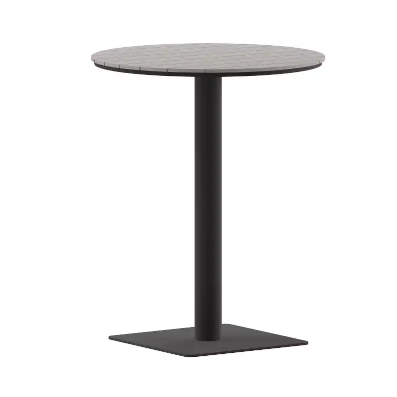 Emma and Oliver 24 Round Outdoor Dining Table with Faux Teak Poly Slats and Steel Frame
