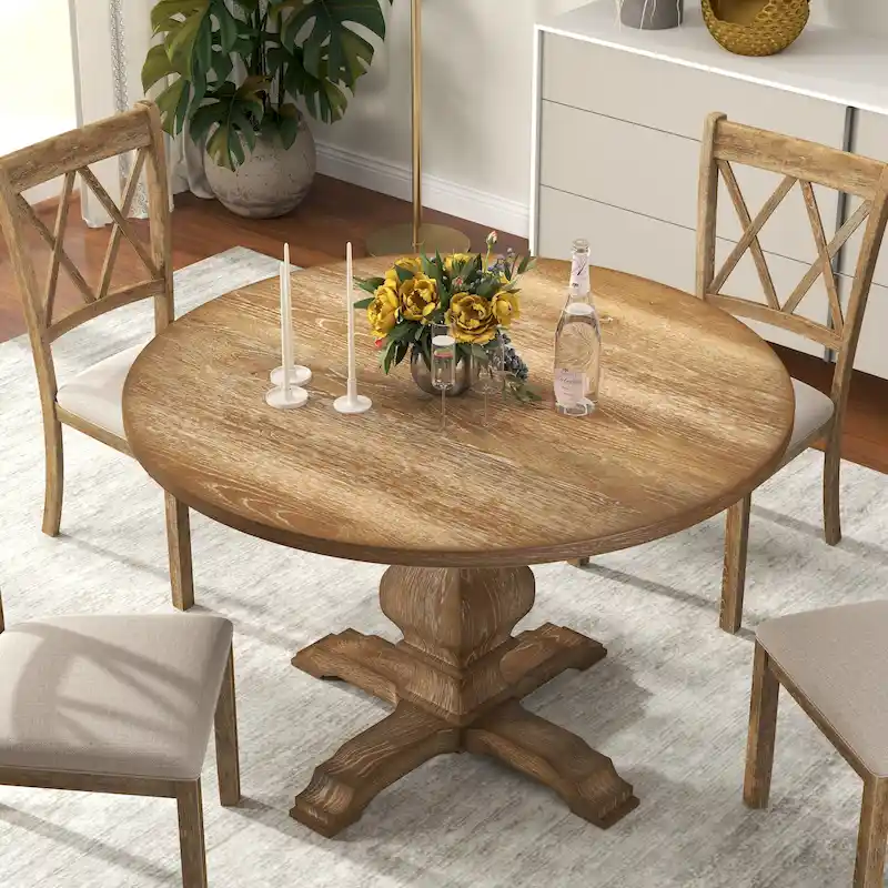 Roundhill Furniture Havre Pedestal Base Round Dining Table - N/A
