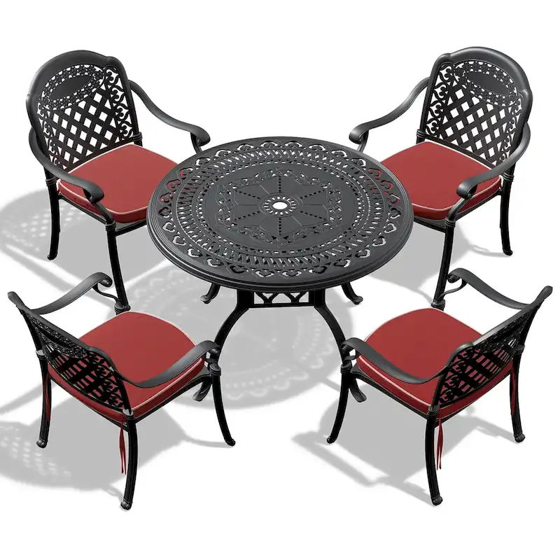 5-Pc Aluminum Patio Set , 5 x Armchairs with Cushions In Random Colors with 1 With Umbrella Hole Table