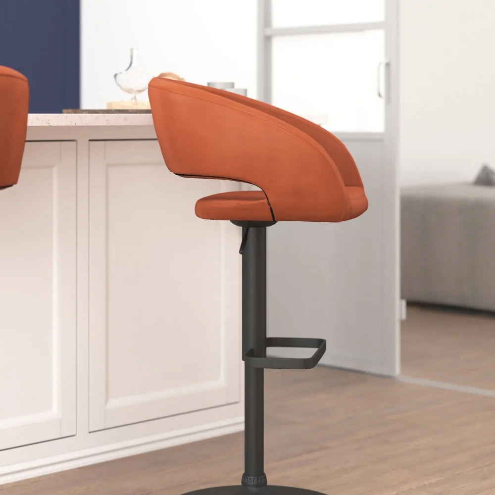Modern Upholstered Adjustable-Height Barstool with Rounded Back