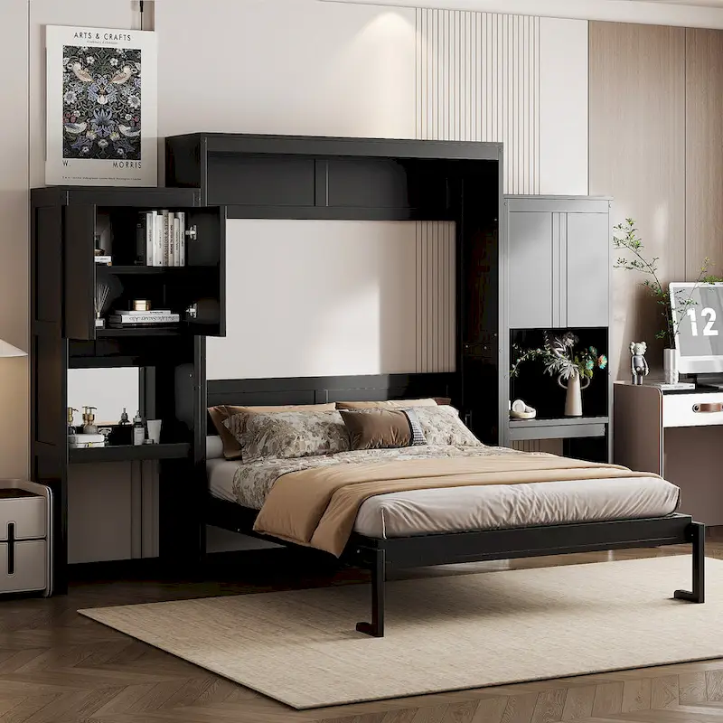 Queen Murphy Wall Bed with Desk and Vanity