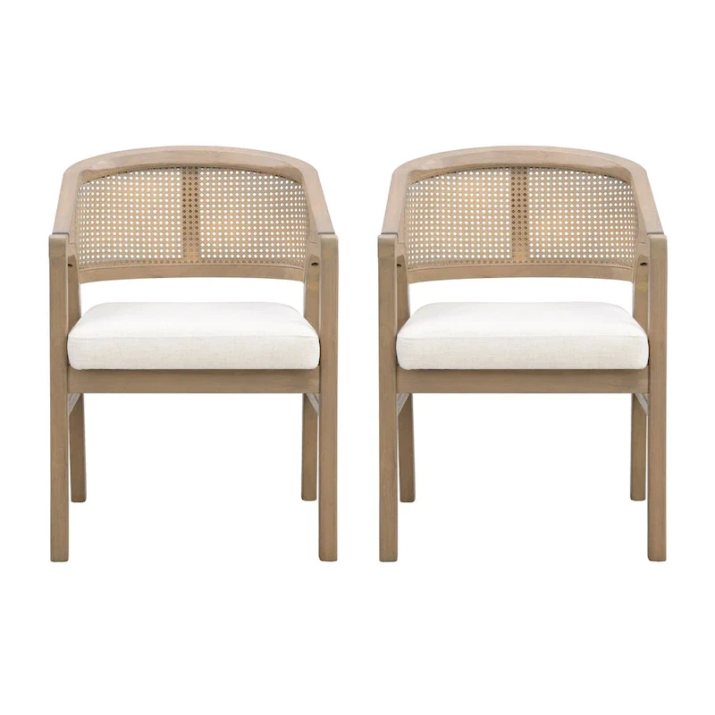 Cane Back Upholstered Dining Chair, Set of 2