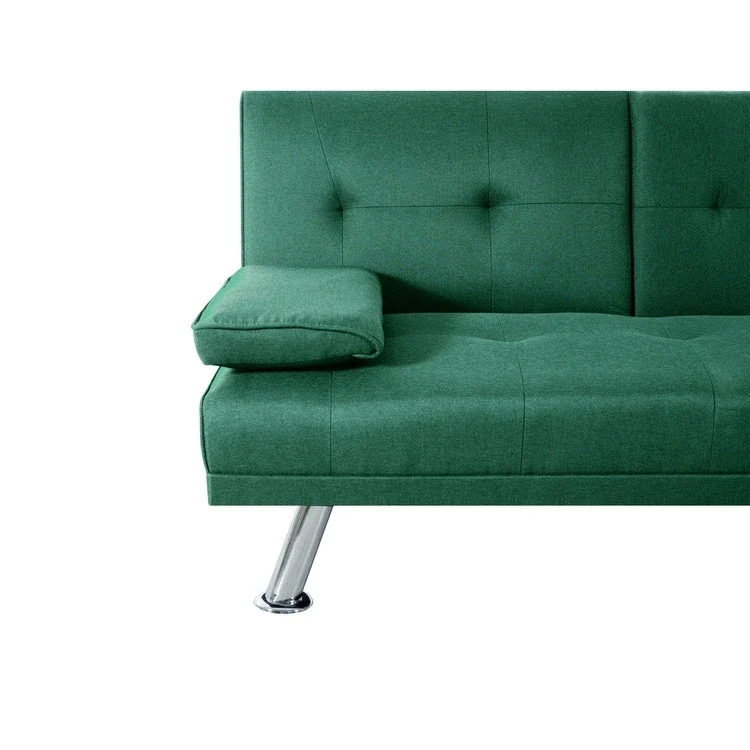 Futon Sofa Bed Couch with Armrest & Cupholders, Faux Leather Sofa Bed Couch Convertible Folding Reclining Small Couch