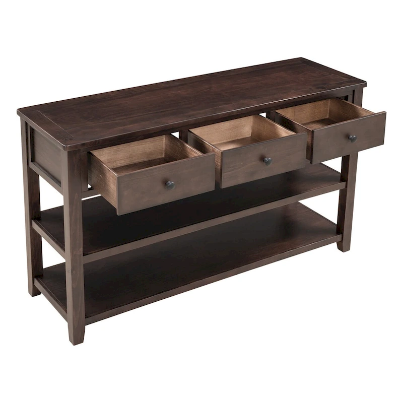 Pine Solid Wood Console Table with Two Open Shelves