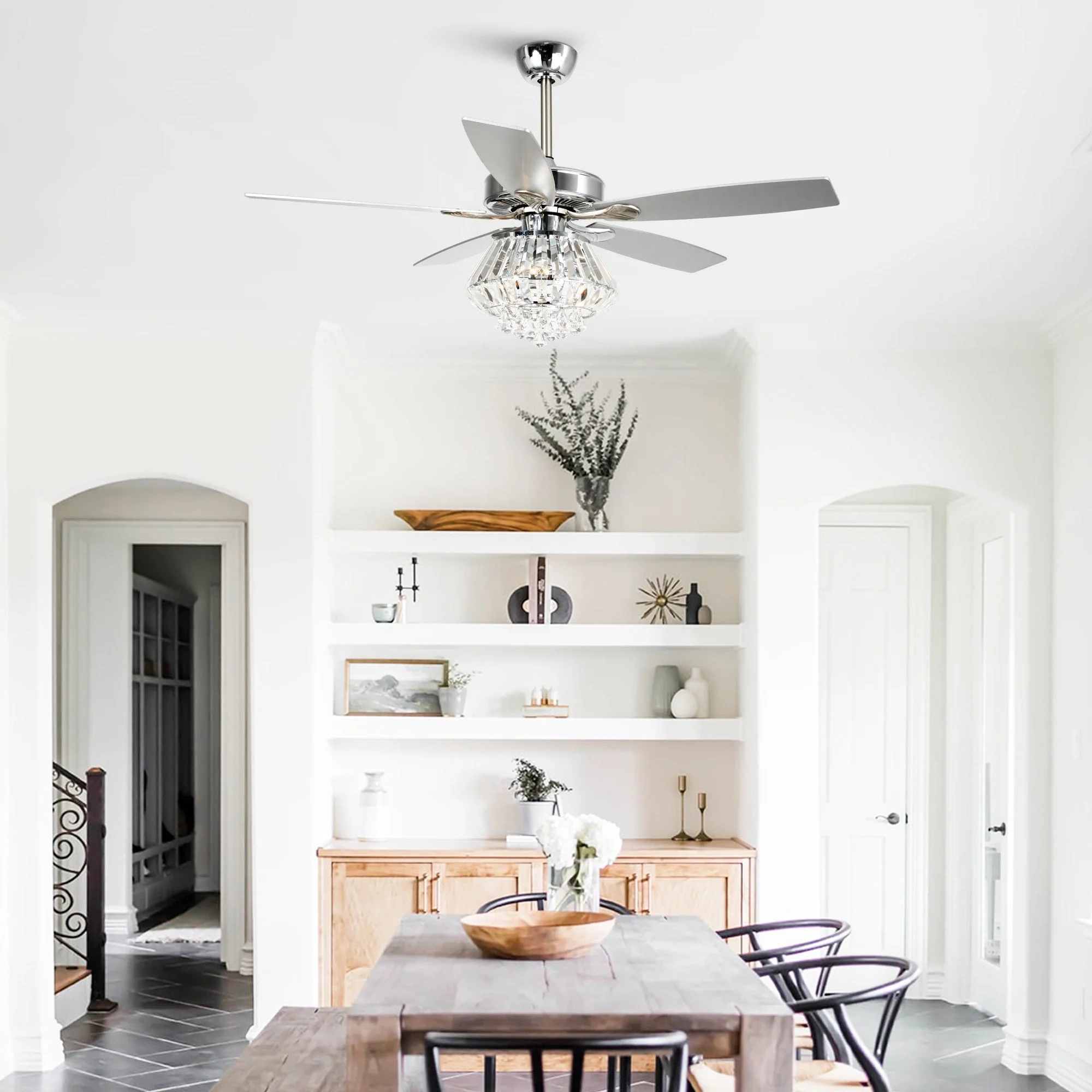 Modern Chrome 52-inch Crystal Chandelier Ceiling Fan with Remote