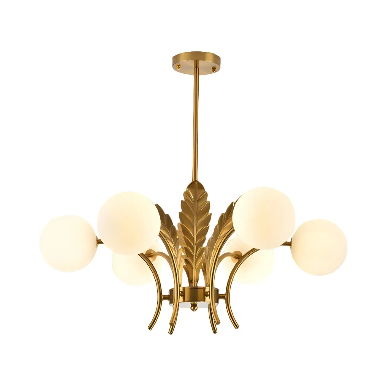 Luxury 6-light Gold Leaf Chandelier with Glass Globes