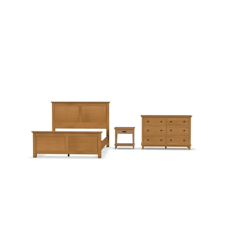 Oak Park Brown Wood 3-Piece Queen Bed, Nightstand and Dresser Set