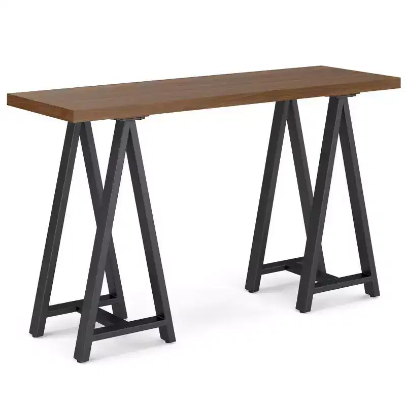 Hawkins Metal/Wood Console Sofa Table Walnut - WyndenHall: Modern Veneer Entryway Furniture with Upholstered Design