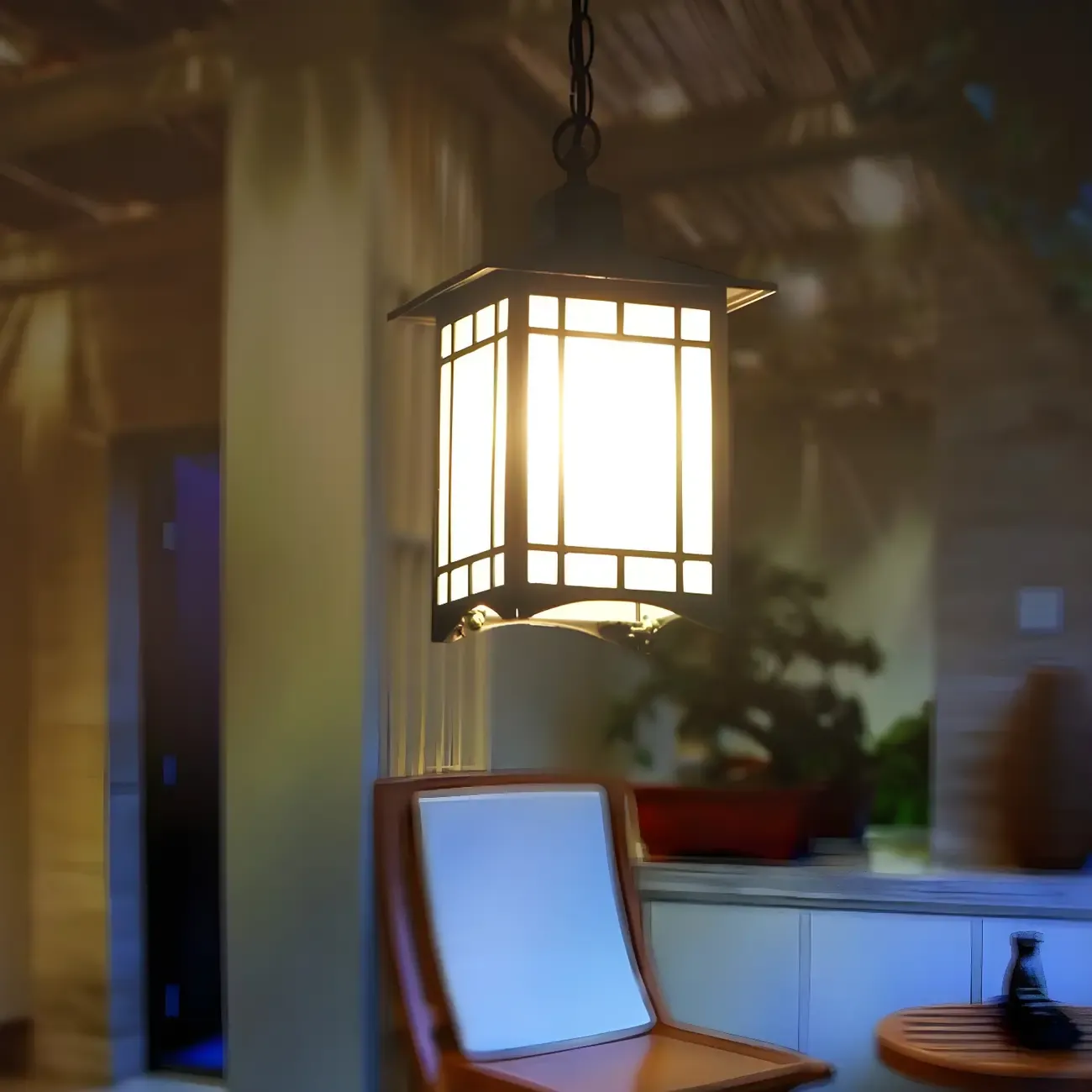 Modern Black Metal Lantern Design Outdoor Pendant Light