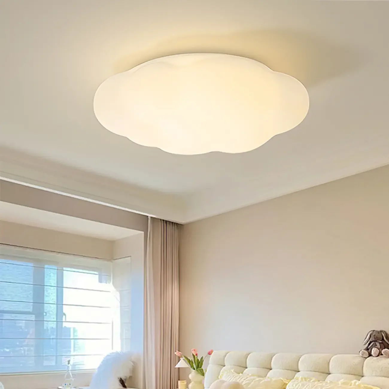 Modern White Geometric LED Dimmable Flush Mount Ceiling Light
