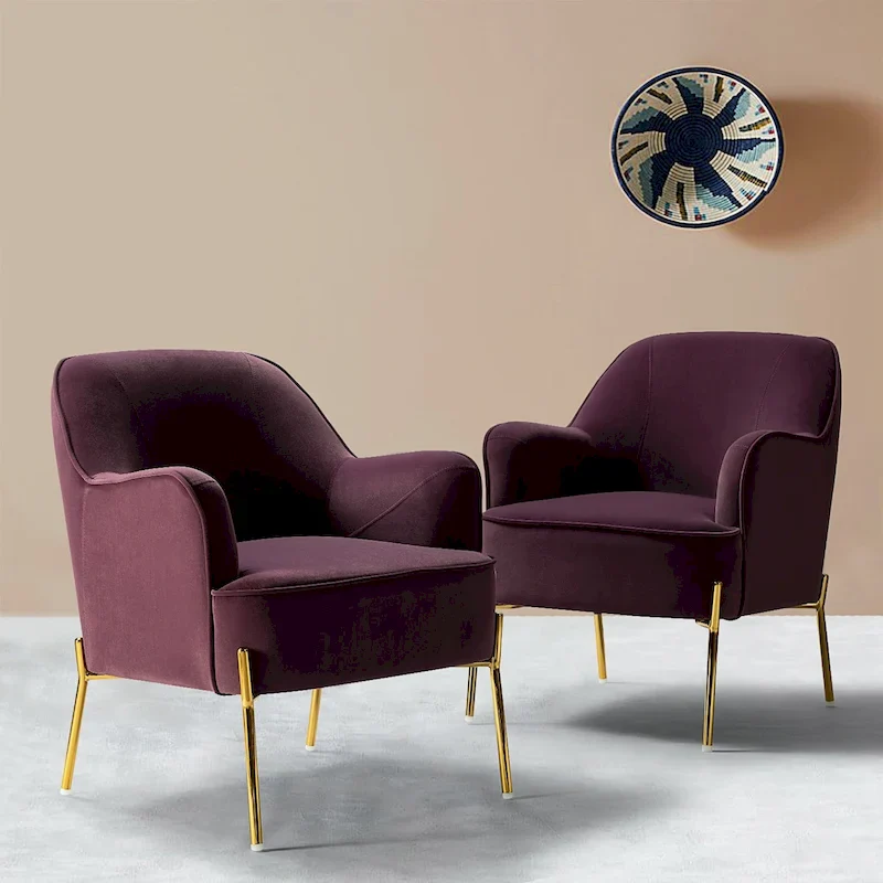 Ma Modern Velvet Accent Chair with Golden Legs Set of 2 by