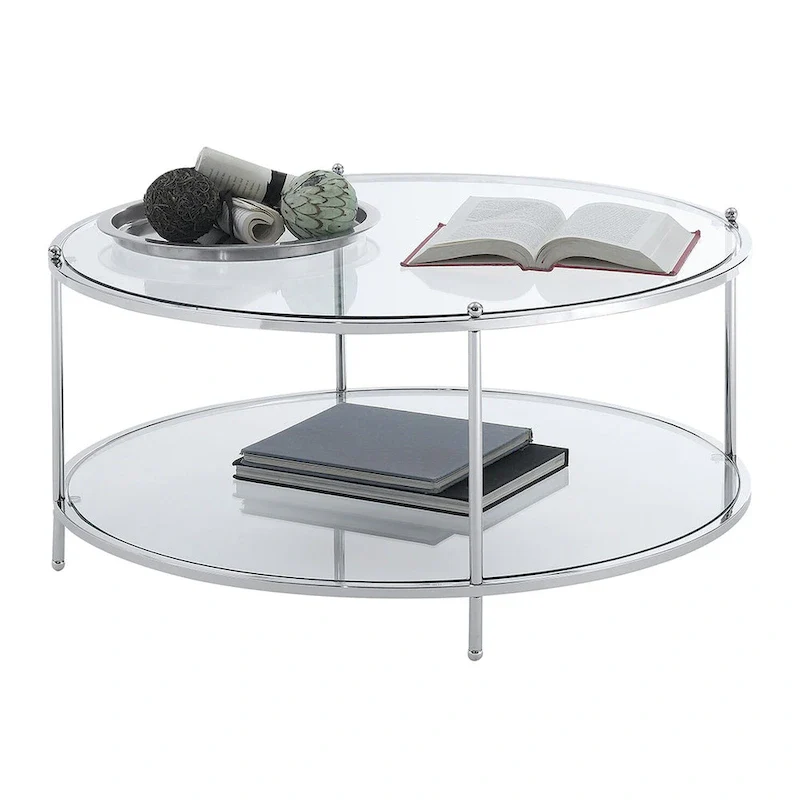 Convenience Concepts Royal Crest 2 Tier Round Glass Coffee Table