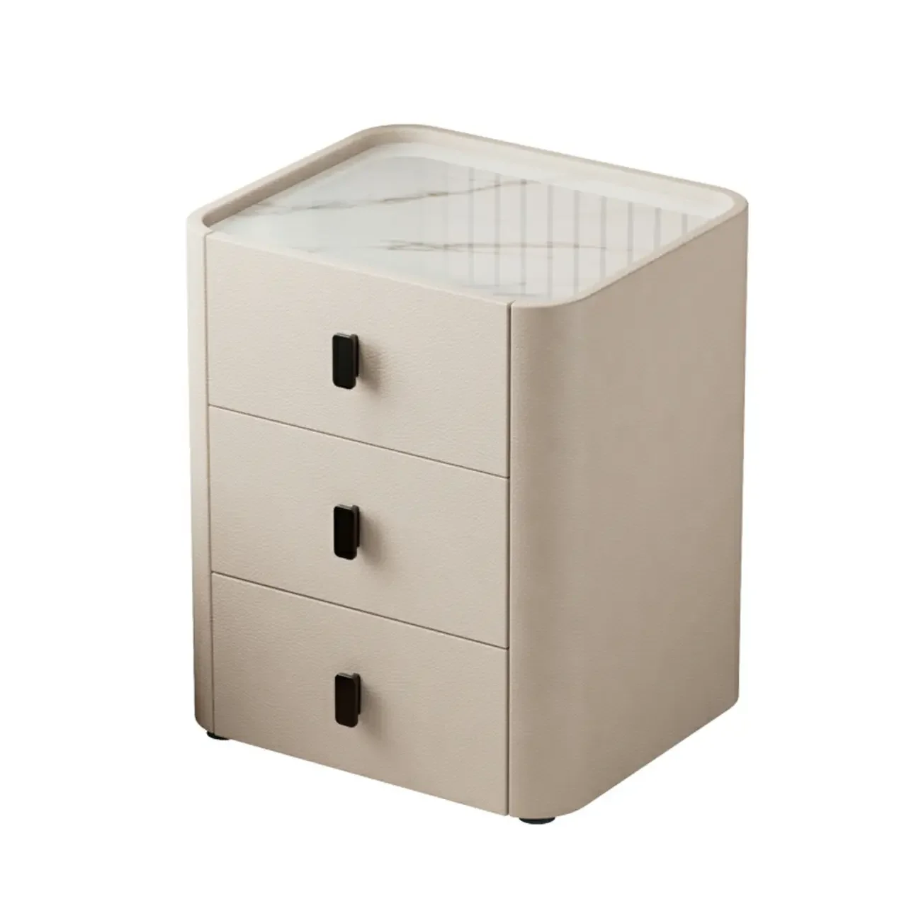 Modern Leather Stone Tray Top 2-Drawer Nightstand