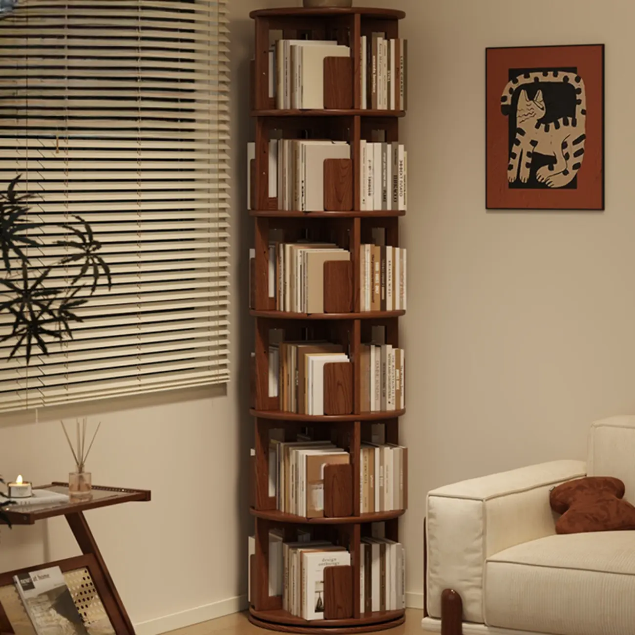Wooden Vertical Narrow Rotating Bookcase