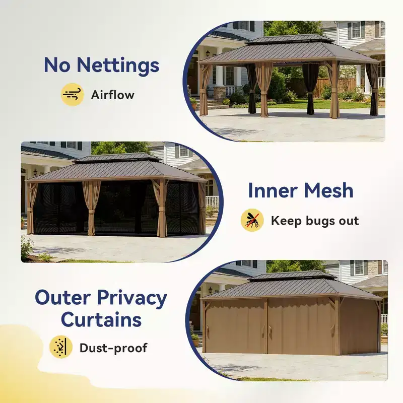 UPTIOT 20'x14' Heavy-Duty Aluminum Gazebo: 2100LBS Capacity, 54mph Windproof & Triple-Layer Curtain System