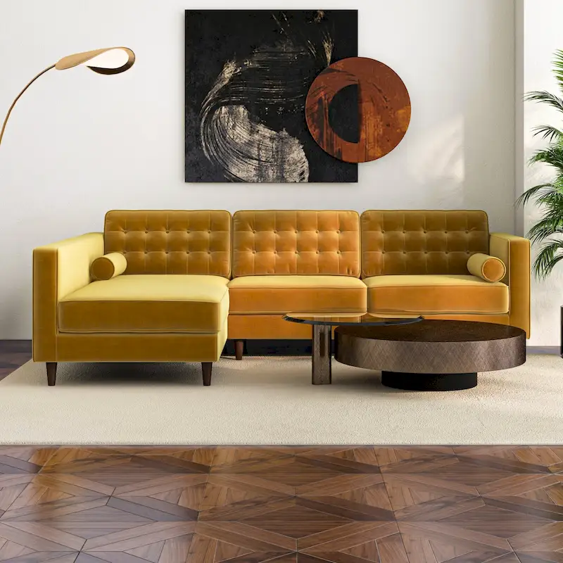 Tufted Modern Living Room Velvet Corner  Sofa