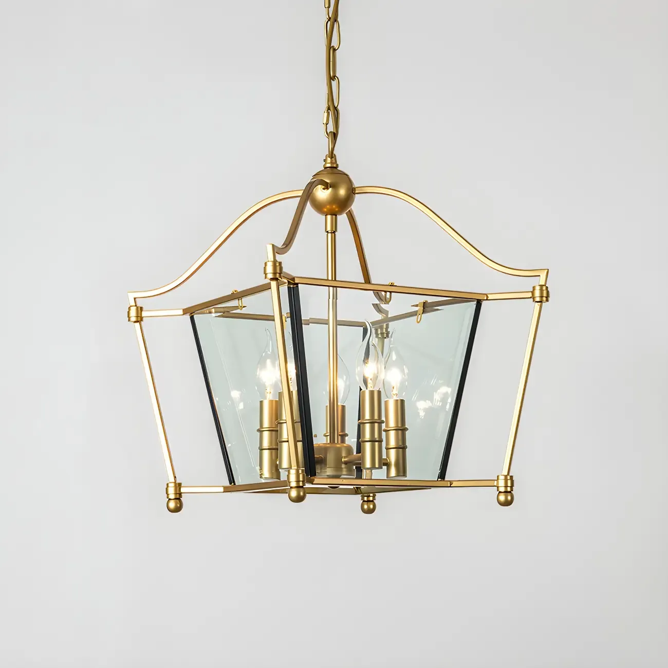 Adjustable Kitchen Gold Square Glass Caged Candle Chandelier