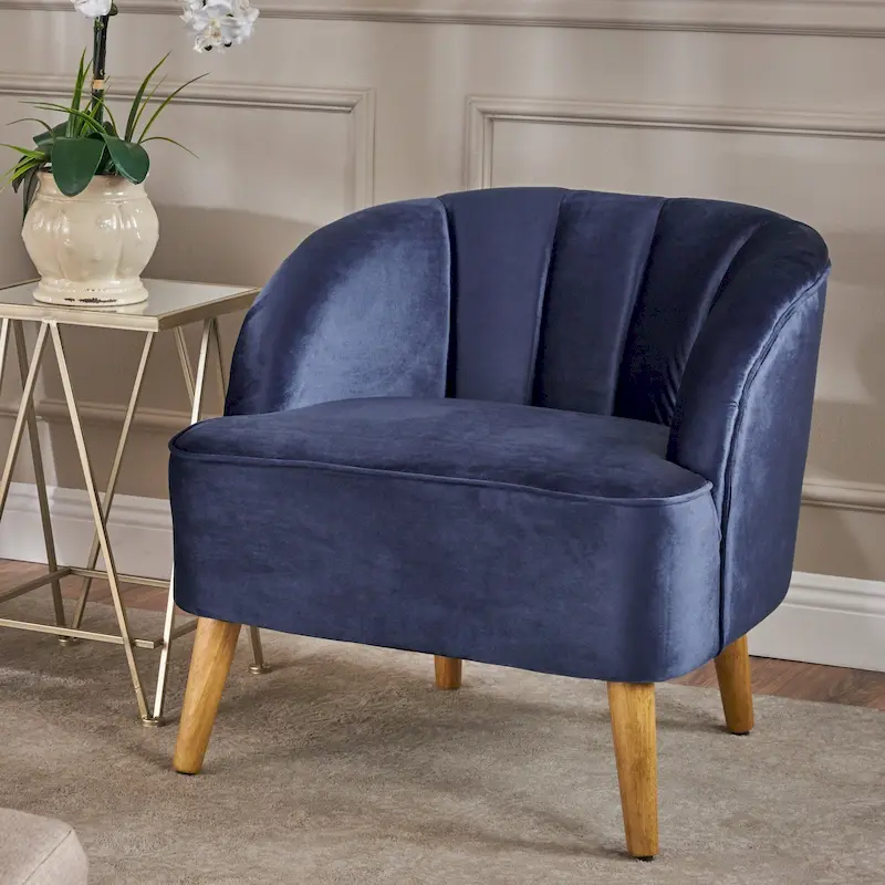 Cobalt / Pewter / Seafoam Blue / Black / Blackberry Modern Velvet Club Chair with Walnut Birch Legs - Single Use
