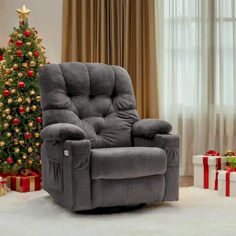 Electric Power Swivel Glider Recliner Chair with Cup and USB Ports for Nursery, Fabric 7797