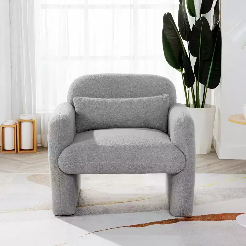 TUYOHW Modern Accent Chair with Teddy Fleece Upholstered Armchair Lounge Single Sofa with Pillow Accent Chairs for Living Room, Bedroom, Office