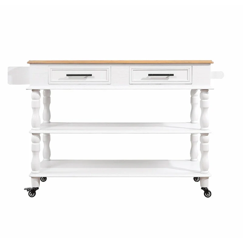 Rolling Kitchen Island Cart with Solid Oak Wood Top, Wine and Spice Rack