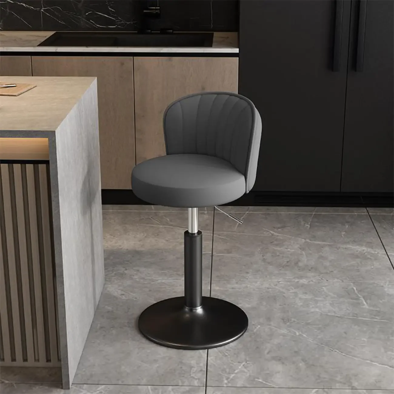 Modern Leather Adjustable Swivel Bar Stools with Back