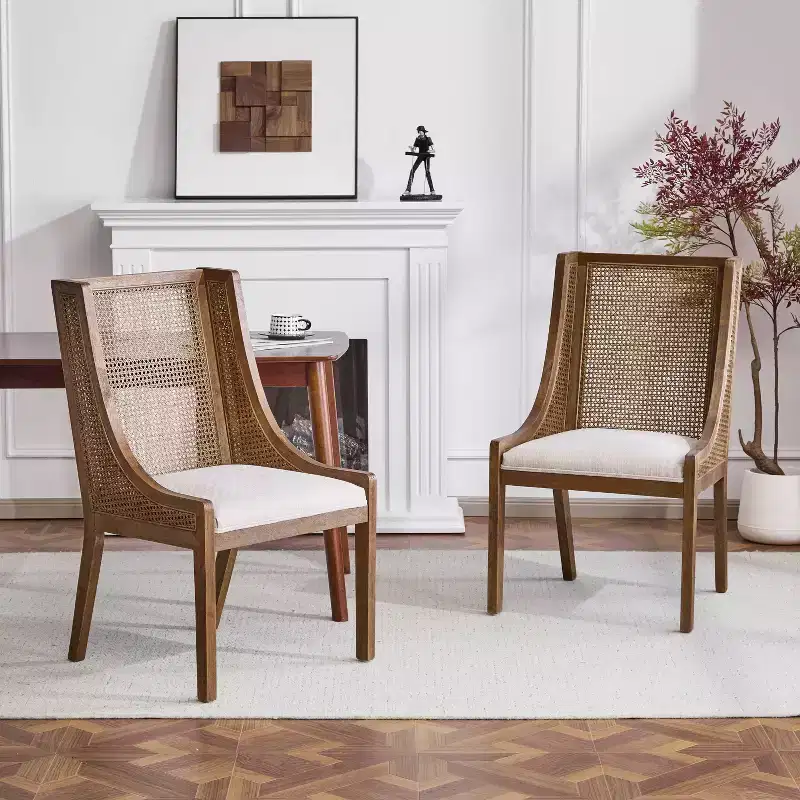 Christopher Knight Home Set of 2 Jace Rustic Fabric Upholstered Wood and Cane Dining Chairs Dark Brown
