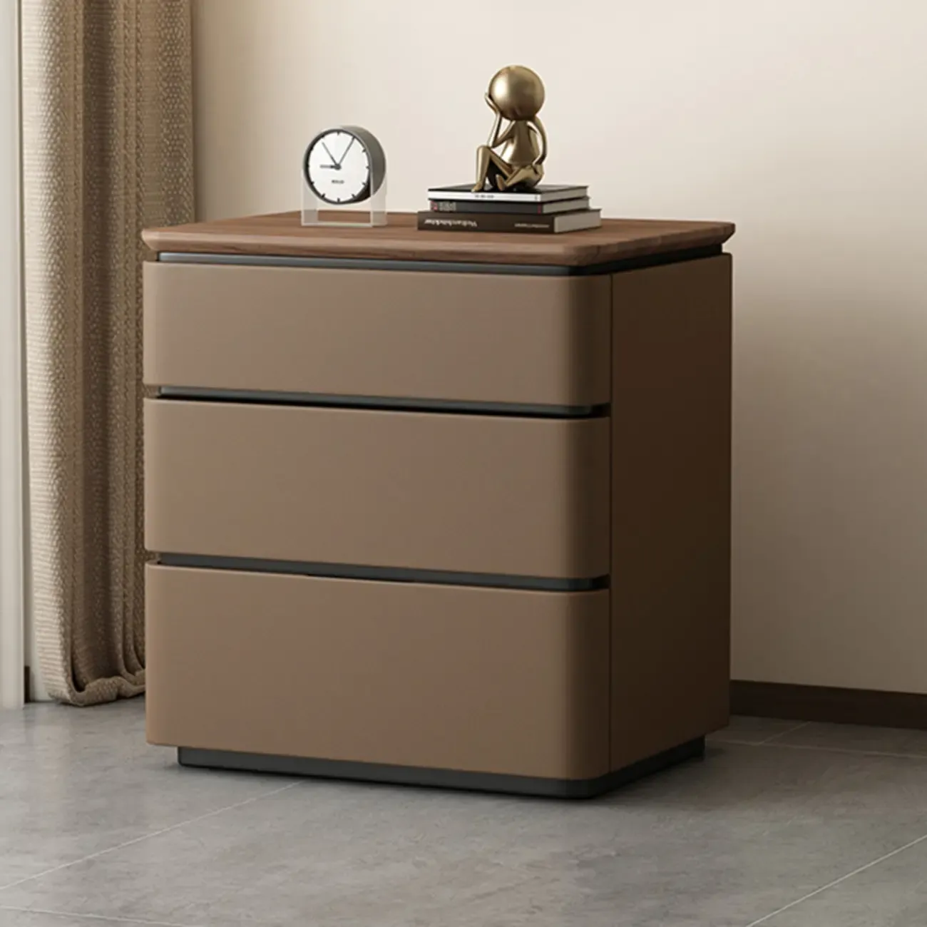 Modern Narrow Wooden Nightstand with 3 Drawers