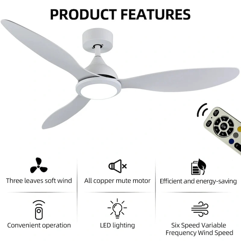 OVIOS Elegant 52-inch 2-in-1 Ceiling Fan Light with Remote Control