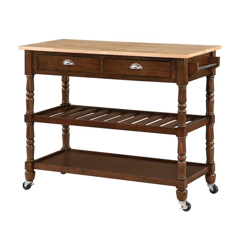 French Country 3 Tier Butcher Block Kitchen Cart with Drawers