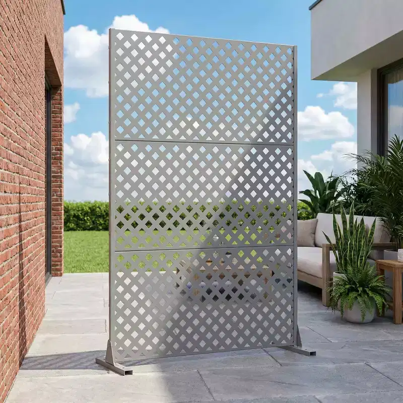 MAYEERTY Laurence Diamond Gray Galvanized Steel Room Divider, 72x47x16, 3-Piece Sturdy Privacy Screen